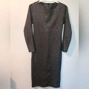 Zara Studio Metallic Long Sleeve Midi Dress Gray  XS